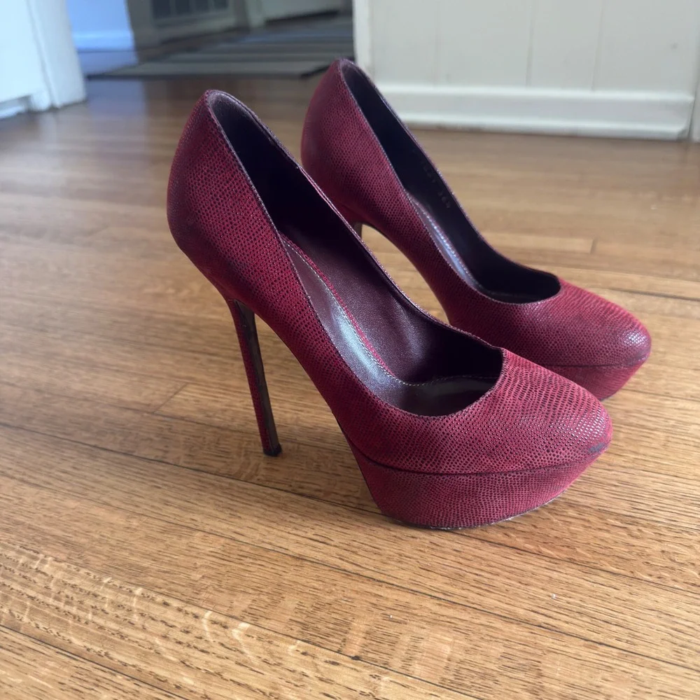 Sergio Rossi Burgundy Lizard Embossed Leather Platform Pumps Stiletto 36.5 Italy
